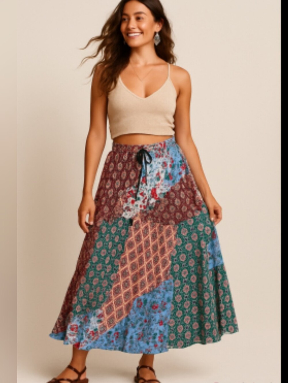 Maxi Skirt Colorful Patchwork Print Boho Comfy Long Bohemian Style Skirts